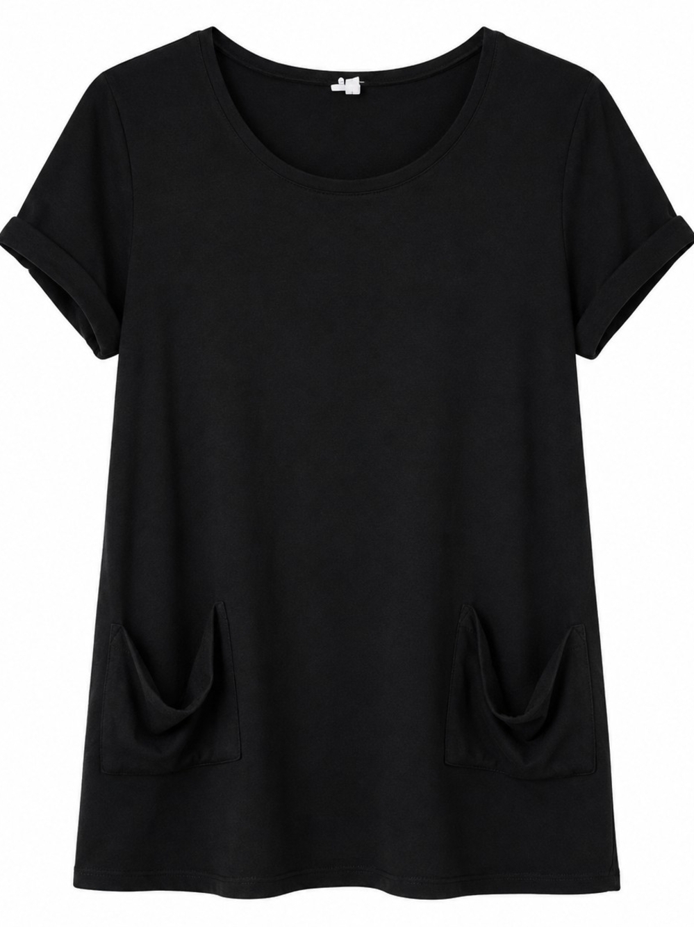 Black Short Sleeve Scoop Neck Pocket Women’s Top Tunic Trapeze